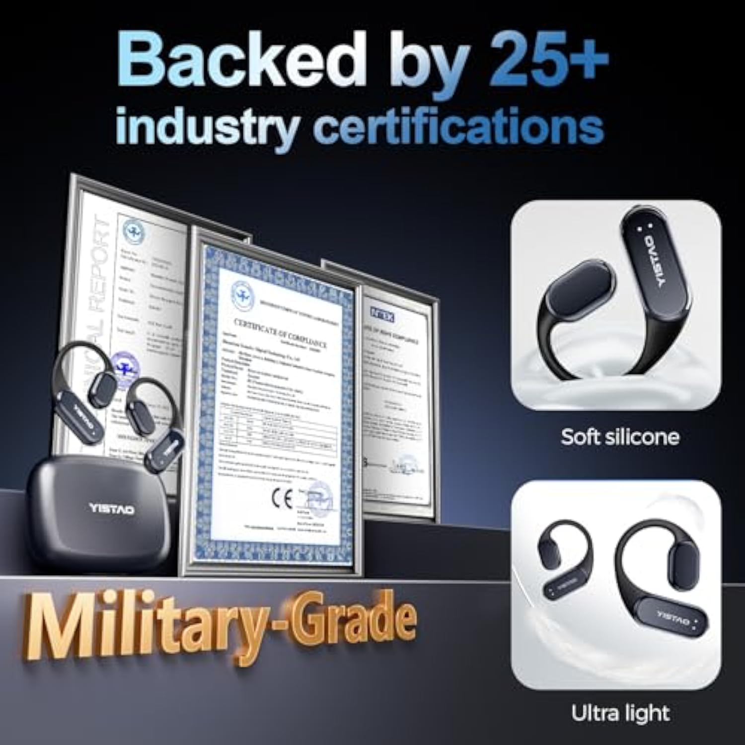 True Bone Conduction Headphones, Open Ear Earbuds With Ear Hooks, Up To 60 Hours Playtime With Charging Case, Bluetooth 5.3, Ip68 Waterproof, For Running, Yoga, Gym, Sports