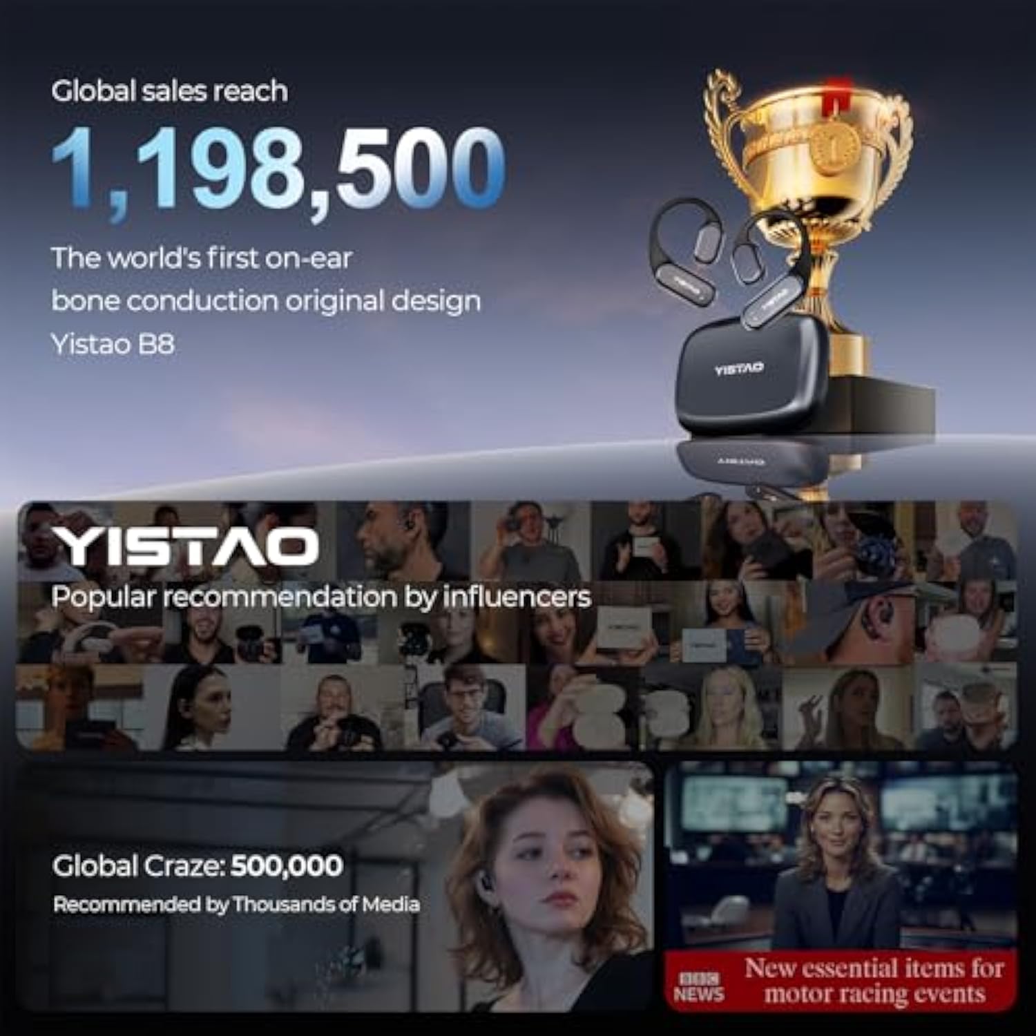 True Bone Conduction Headphones, Open Ear Earbuds With Ear Hooks, Up To 60 Hours Playtime With Charging Case, Bluetooth 5.3, Ip68 Waterproof, For Running, Yoga, Gym, Sports