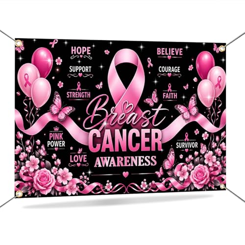 Breast Cancer Awareness Backdrop Banner October Pink Ribbon Decorations for Home Office We Wear Pink Breast Cancer Awareness Party Decorations Photo Booth Props 70.8 x 43.3 Inch