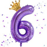 40" Purple Number 6 Balloon with Mini Crown 6th Birthday Party Decor