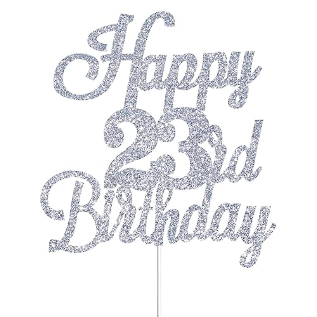 Happy 23Rd Birthday Cake Toppers Silver Glitter, Cheers To 23 Years Old Bday Decoration 23Rd Anniversary Cake Topper, Twenty-Three Theme Cake Decorations For Birthday Anniversary Party
