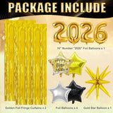 2026 New Year’s Eve Party Supplies Gold Black Balloons Banner Foil Curtains