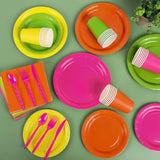 Neon Party Supplies Set (192 Pcs): Plates, Cups, Napkins, Cutlery - 24 Guests