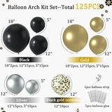 Black And Gold Balloons Arch Kit 125Pcs Metallic Gold Sliver Black Bal