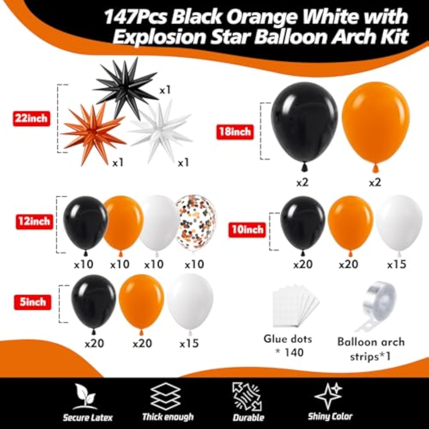 Black White Orange Balloon Arch Kit 140PCS Halloween Balloons for Birthday Thanksgiving Party Decor