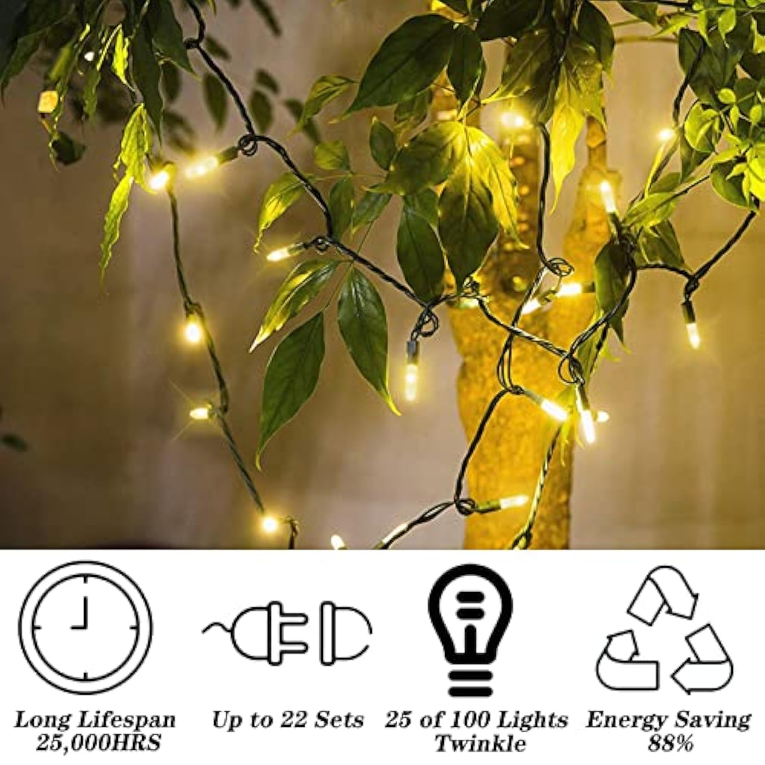 100 Led Christmas Twinkle Lights, 25 Of 100 Lights Twinkle, 33Ft Mini Christmas String Lights For Indoor & Outdoor, Conn