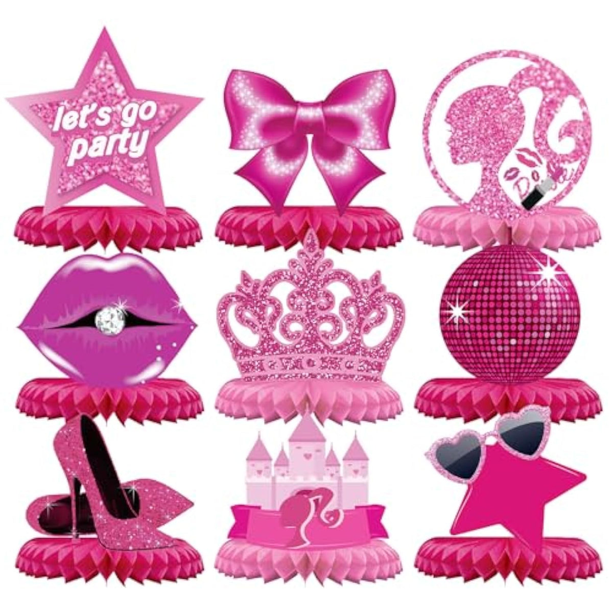 Pink Girls Table Decorations For Party, Hot Pink Princess Honeycomb Centerpieces For Girl Theme Party, Birthday Party Decorations, Pink Girls Doll Theme Party Decor
