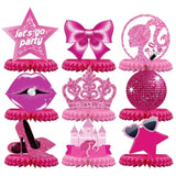 Pink Girls Table Decorations For Party, Hot Pink Princess Honeycomb Centerpieces For Girl Theme Party, Birthday Party Decorations, Pink Girls Doll Theme Party Decor