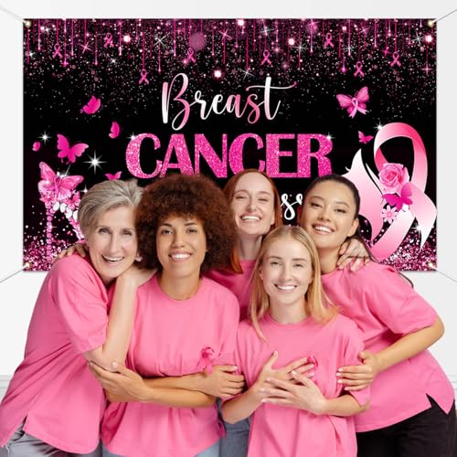 Breast Cancer Awareness Backdrop October Pink Ribbon Party Decorations for Home Breast Cancer Awareness Banner Background for Photography (Pink, 70.8x43.3 inch)