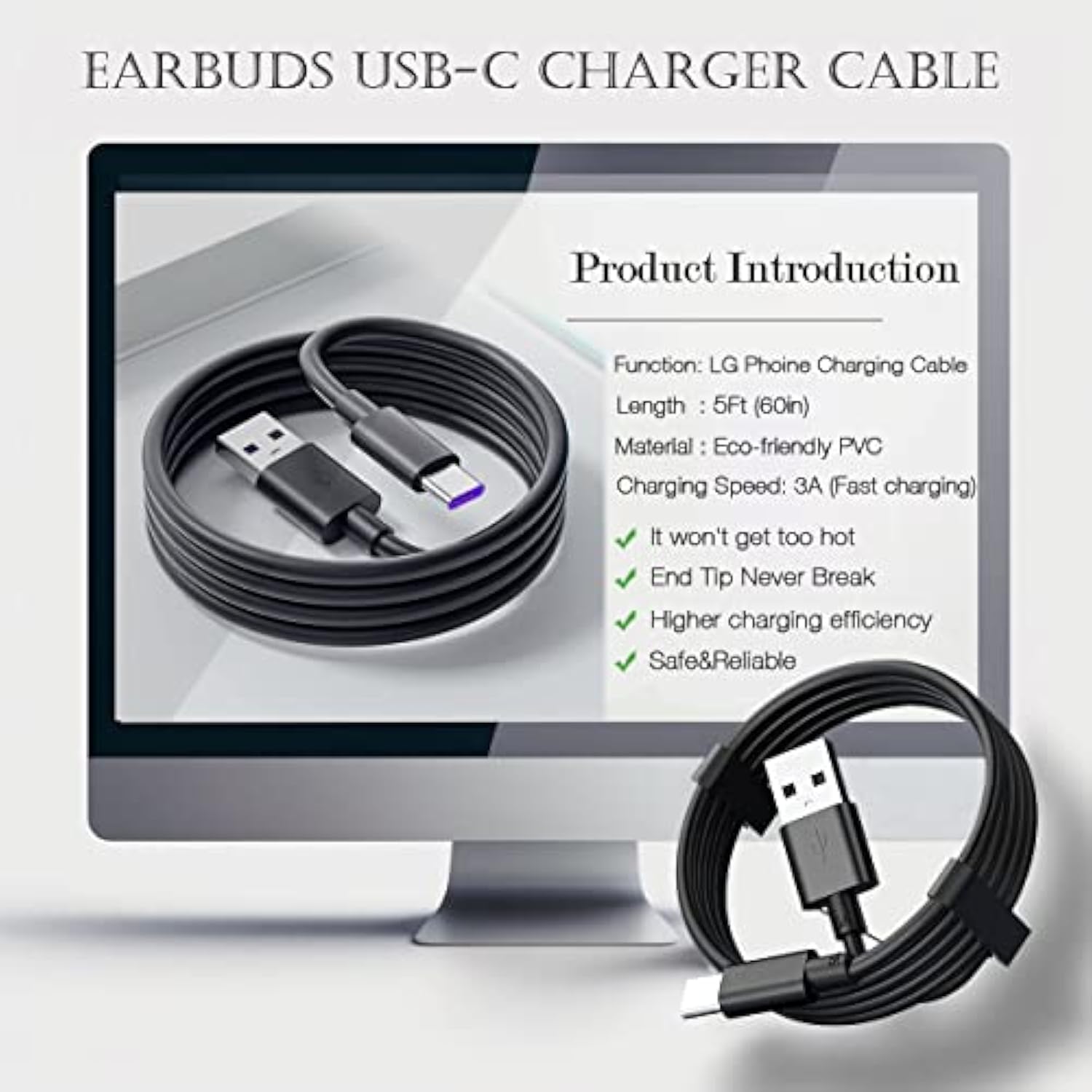 Usb C Phone Charger For Blu M8L, M10L Tab, Blu View 3 View 2, Blu G50 G50 Plus G51S G60 G70 G71 V70 G71+ G80 G90 Pro G91 G91S G91 Max F91,Blu Vivo X6 Xi Plus Phone Charging Cable Cord (5Ft)