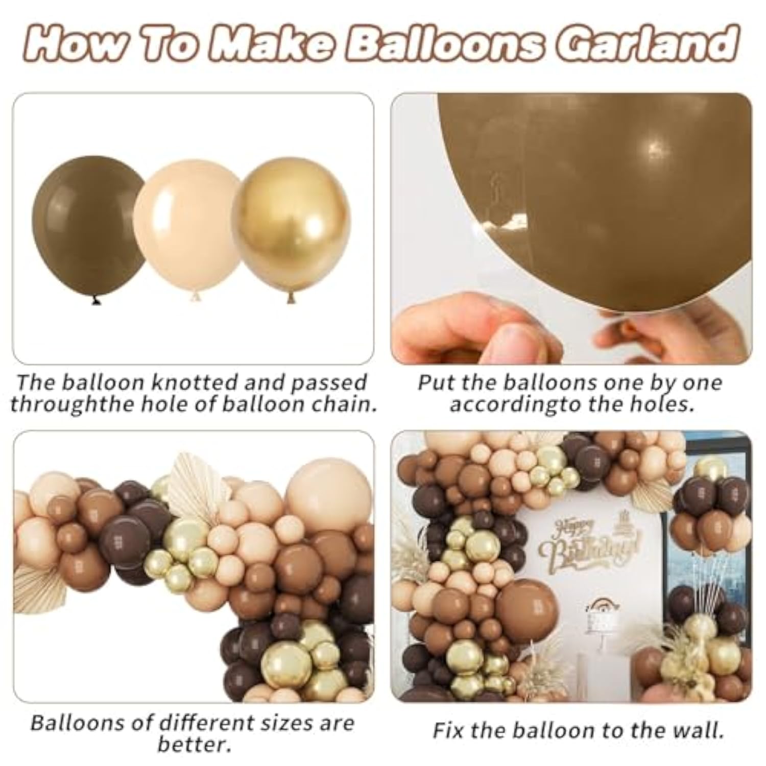 Brown Balloon Garland Arch Kit,120Pcs Boho Brown Gold Cream Coffee Balloons Arch,For Birthday,Baby Shower,Jungle Safari,Woodland Party Decorations