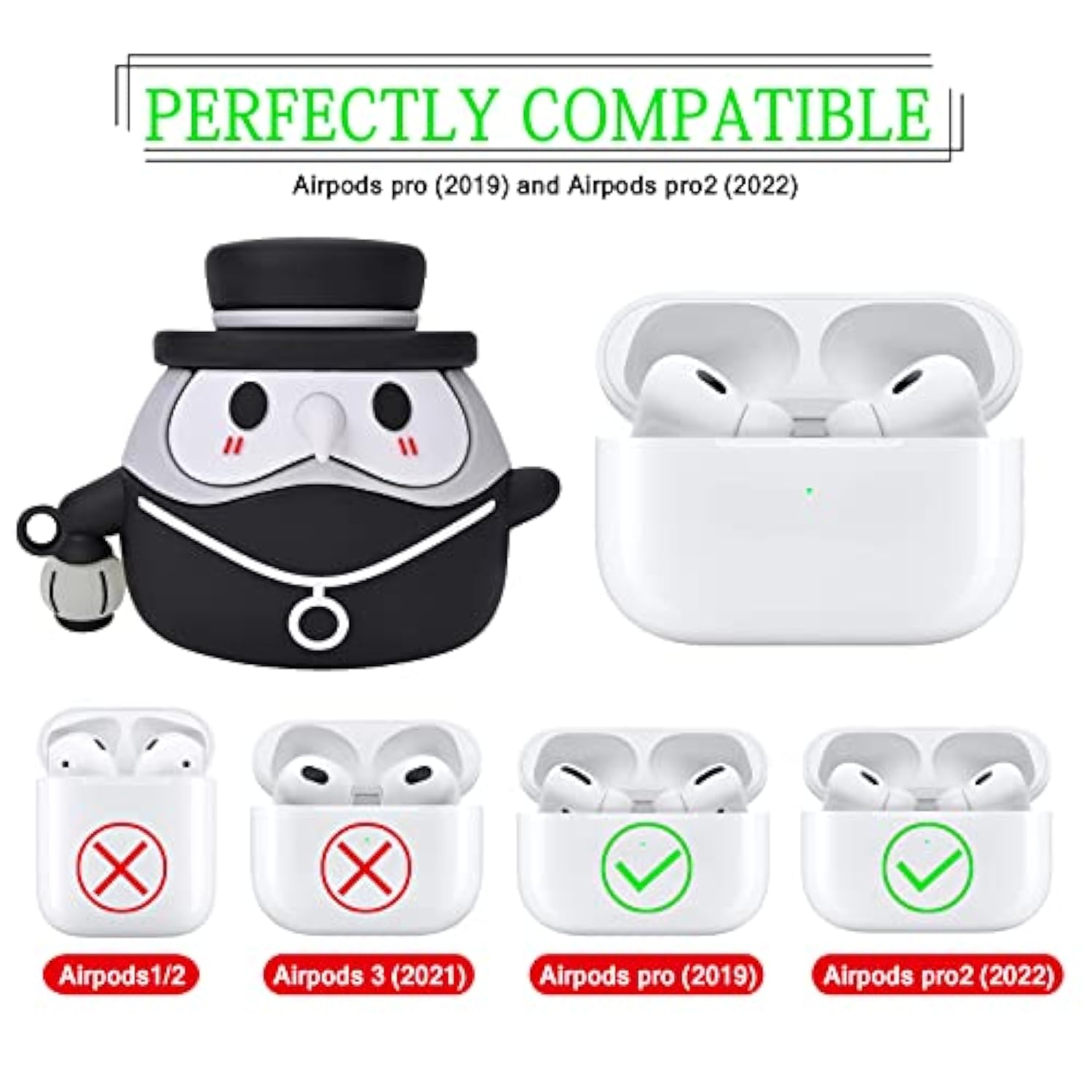 Compatible With Airpods Pro 2Nd/1St Generation Cute Case Cover With Keychain, Luminous Medieval Plague Doctor Anime Design Compatible With Airpods Pro(2019/2022) Tpu Silicone Case