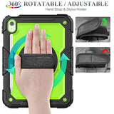 11th/10th Generation iPad (A16) 11''/10.9'' Full-Body Drop Protection Case with Screen Protector & 360° Rotate Hand Strap/Stand, Green and Black