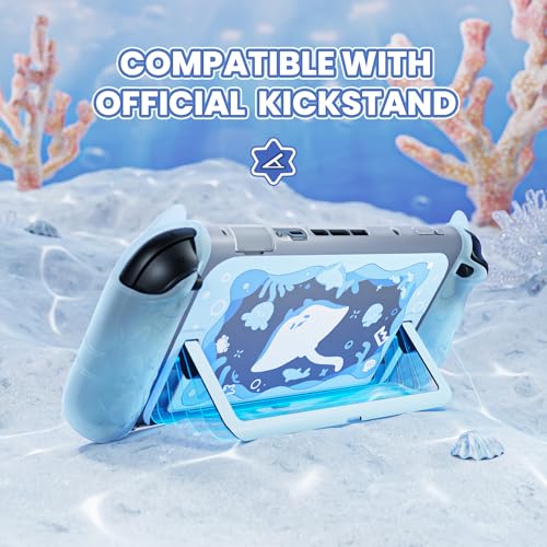 Protective Case for Nintendo Switch 2, Kawaii Ocean Whisper Series Dockable Hard Shell Case + Silicone Grips for Switch 2 with Thumb Grips & Sticker,