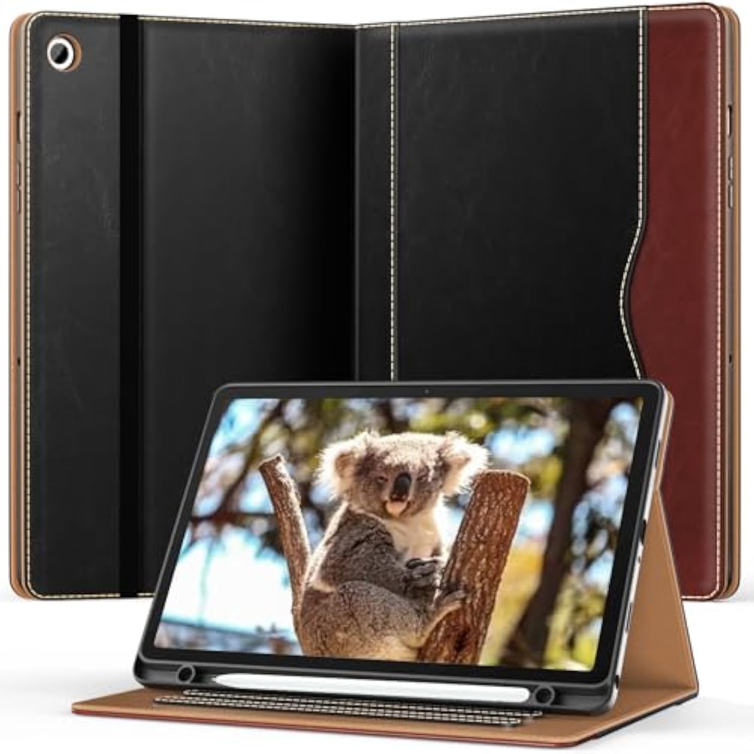 Case For Samsug Galaxy Tab A9+ Plus 11 Inch 2024(Smx210/X216/X218), Pu Leather Folio Cover With Multiangle Stand//Pen Holder, Auto Wake/Sleep Case For Galaxy A9+ 11" Tablet (Black+Brown)