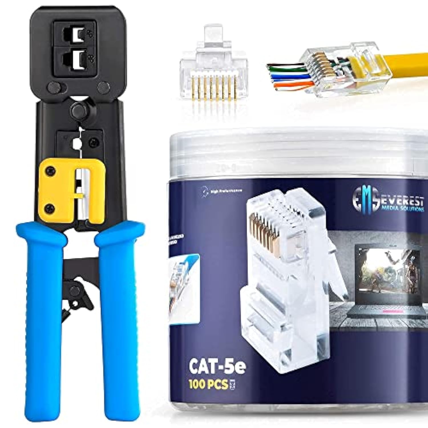 Bundle – 2 Items: Rj45 Crimp Tool + 100 Pack Of Cat5E Pass Through Connectors.