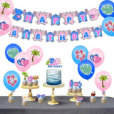 Cartoon Blue Birthday Decorations Luau Set with Banners Balloons Cupcake Cake Toppers