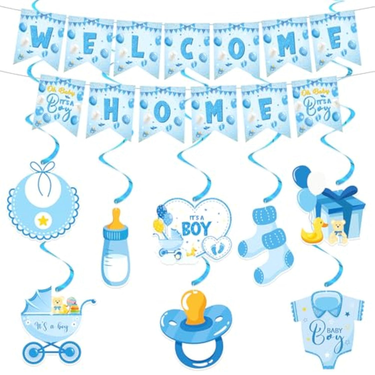 Welcome Home Baby Boy Decorations, Blue Baby Shower Decorations For Boys Welcome Home Banner It'S A Boy Hanging Swirls For Pregnancy Announcement Newborn Gender Reveal Party Supplies