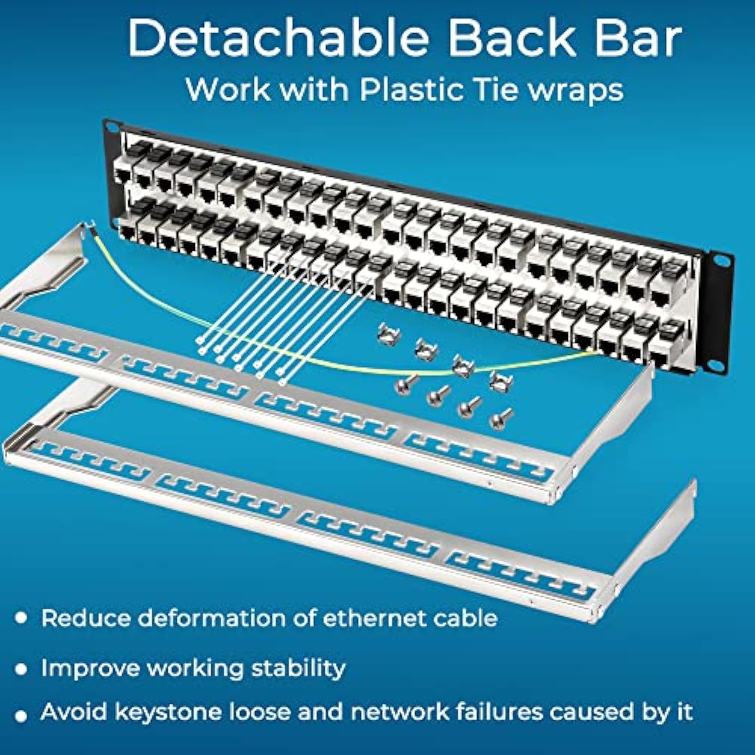 Patch Panel 48 Port Cat6A With Inline Keystone 10G Support, Coupler Patch Pane