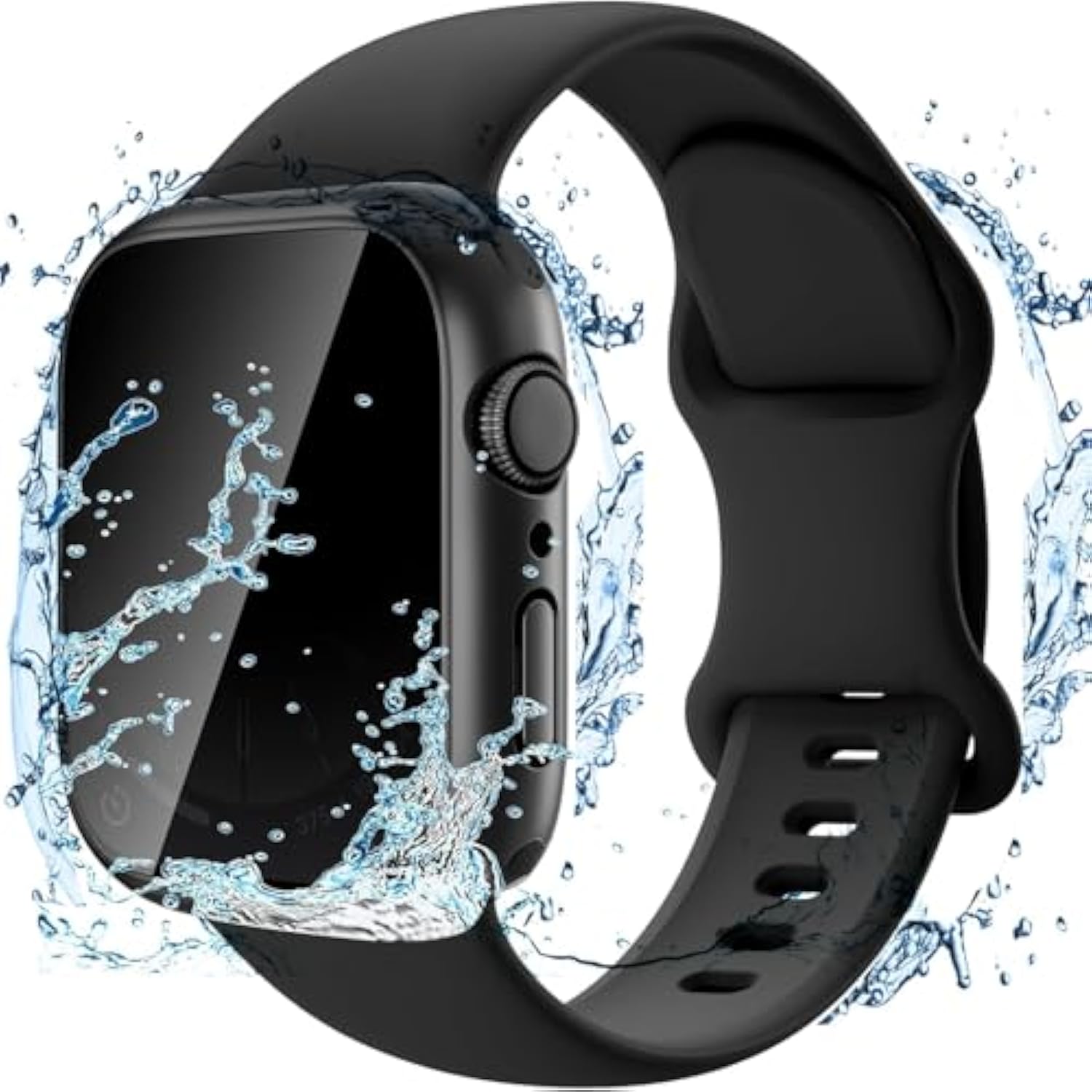 3 In 1 Waterproof Privacy Case For Apple Watch 10 With Band Black,Water Proof Face Cover Built-In Anti Spy Tempered Glass Screen Protector & Silicone Soft Bands For Iwatch Series 10 (Black, 42Mm)