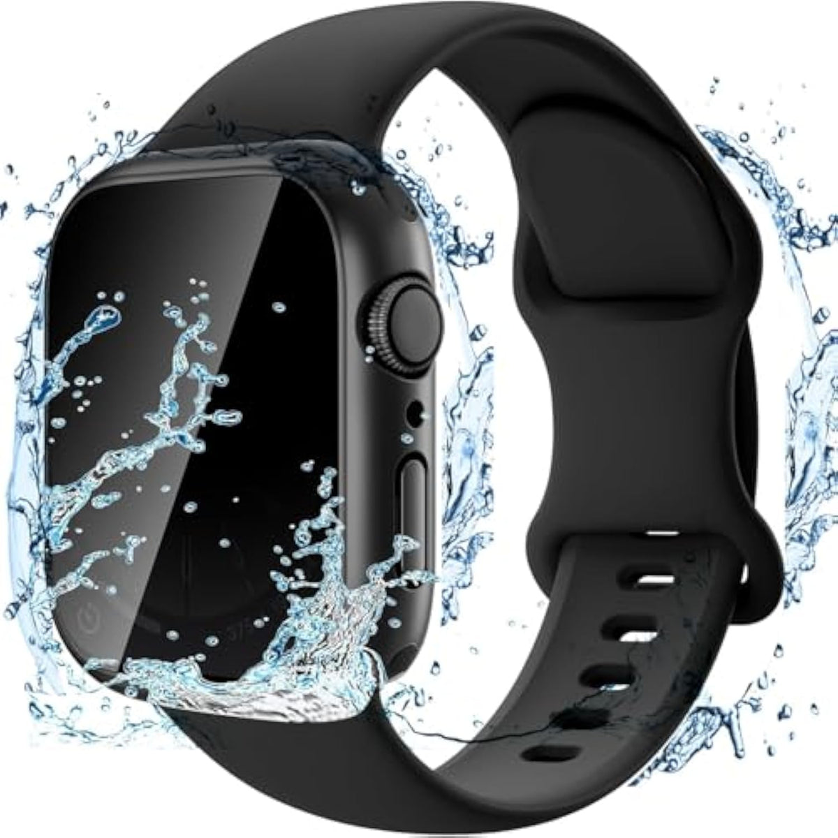 3 In 1 Waterproof Privacy Case For Apple Watch 10 With Band Black,Water Proof Face Cover Built-In Anti Spy Tempered Glass Screen Protector & Silicone Soft Bands For Iwatch Series 10 (Black, 42Mm)
