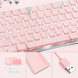 Computer Keyboard, Backlit Led Pink For Office, All-Metal Panel Usb Wired Membrane, 25 Keys Anti-Ghosting, 104 Keys Laptop Compatible