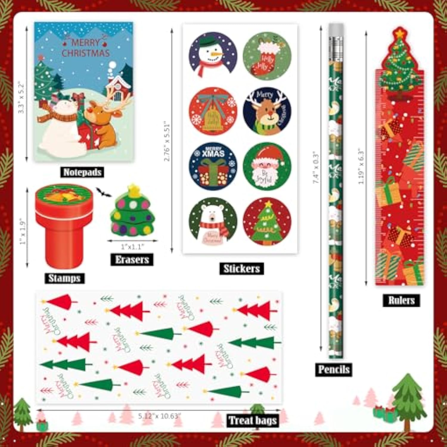 Christmas Party Favors For Kids, 168 Pcs 24-Pack Stationery Set For Stocking Stuffers, Themed Classroom Gift Exchange, Carnival Events, Class Reward Gifts And Prizes