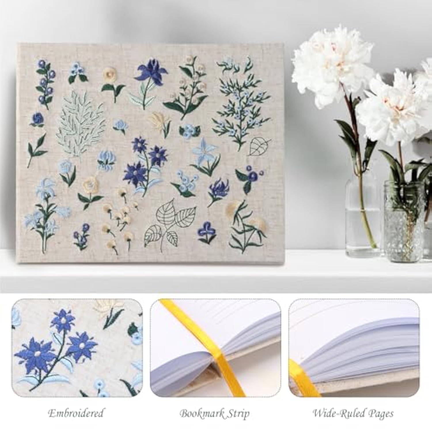 Embroidered Fabric Guest Books - Elegant Wedding Guest Book - Perfect For Wedding Receptions, Birthdays And Special Events - Baby Shower Guest Book With 200 Pages Blank And Lined For Sign-In And Photo