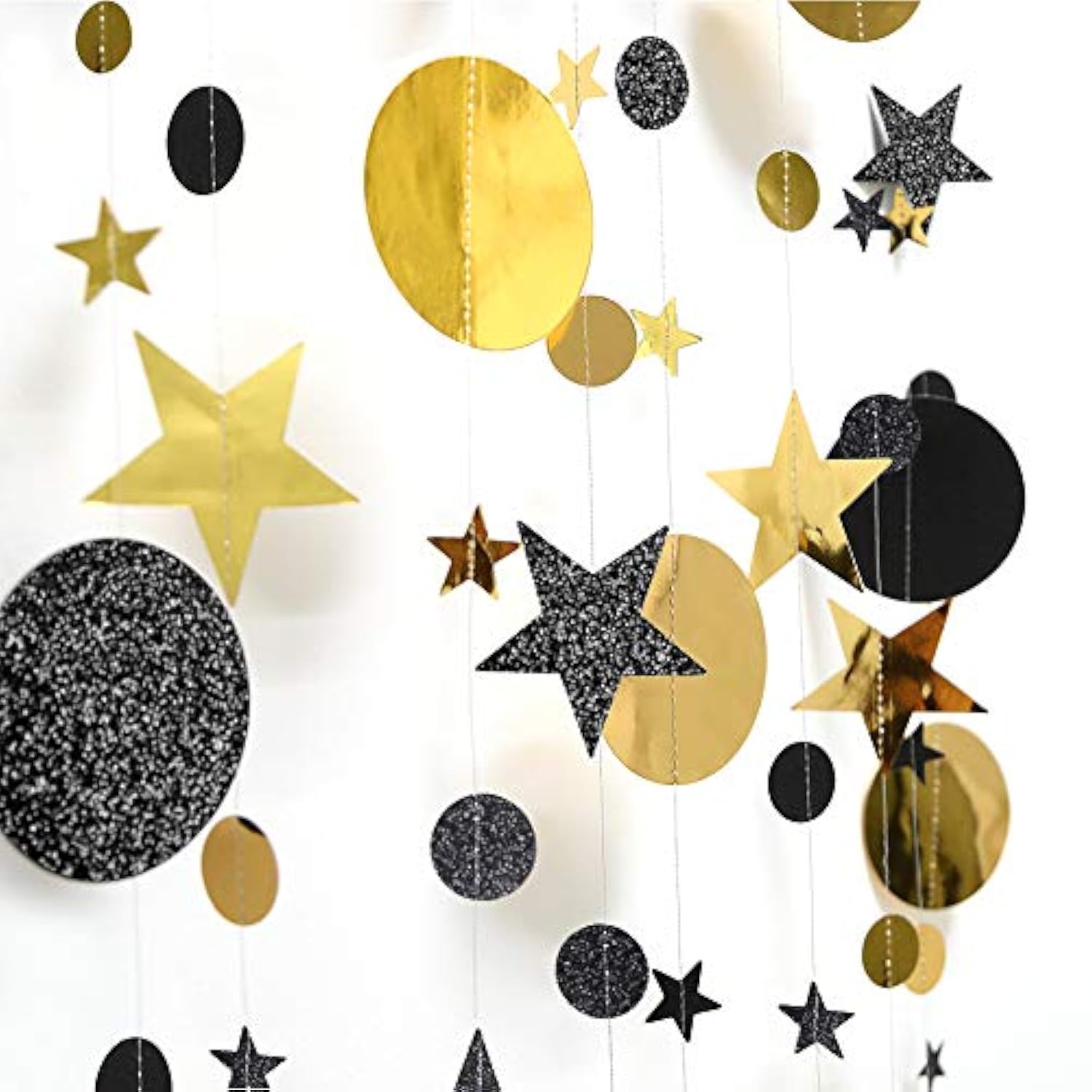 Black Gold Party Decorations Star Garland Moon Stars Hanging Star Streamers Birthday Wedding Baby Shower Graduation Nye 2024 New Year Eid Ramadan Galaxy Starry Night Party Supplies
