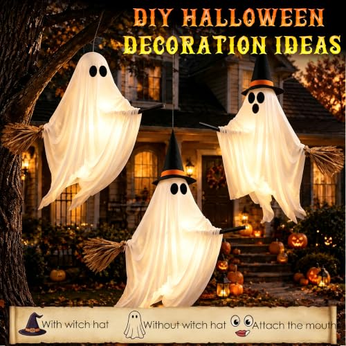 Witch Ghost Halloween Decorations Outdoor, 55" Light Up Hanging Decor