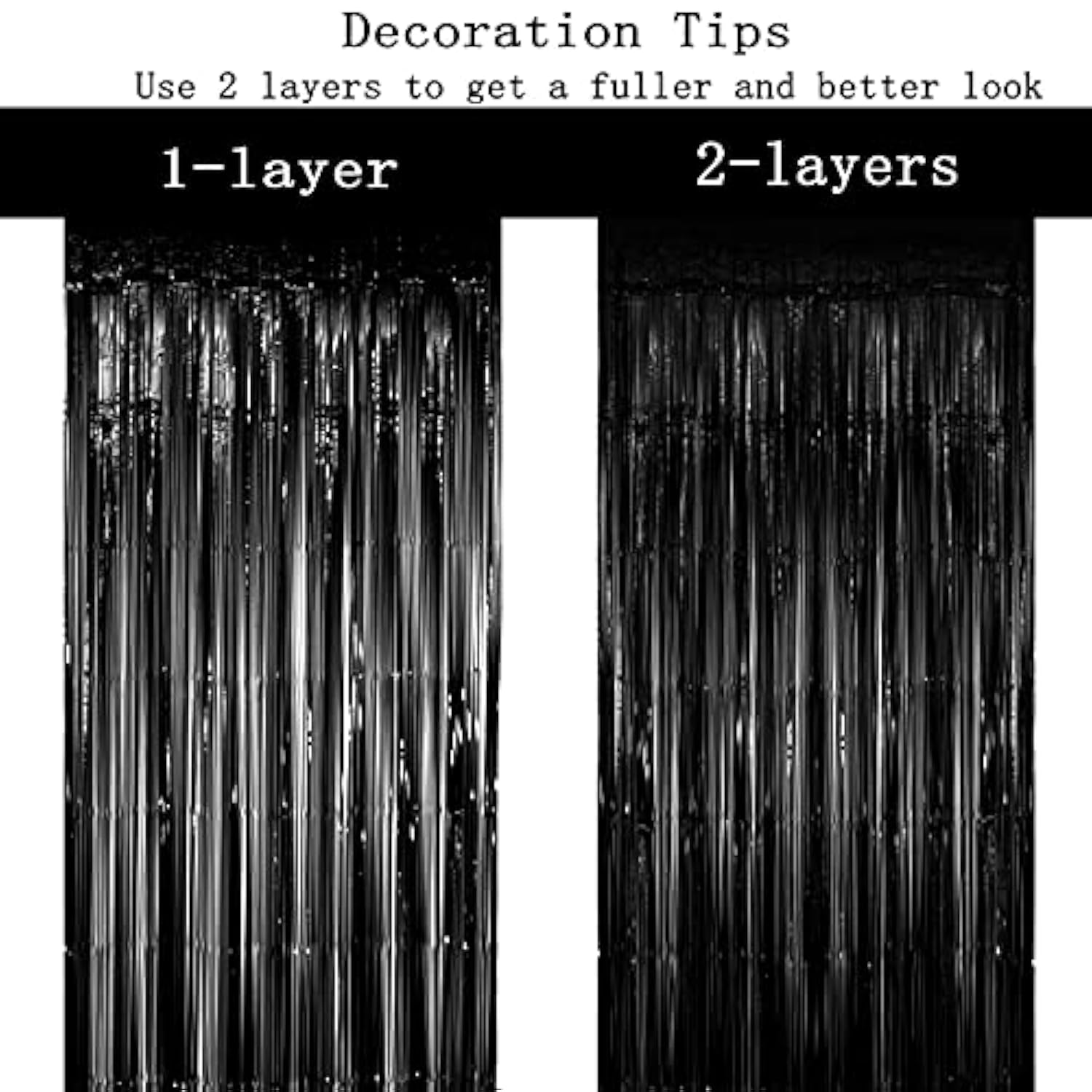Black Silver Foil Fringe Curtain 4Pc Party Photo Booth Backdrop Decoration