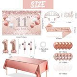 11Th Birthday Decorative Balloon Set Girls Arch, Rose Gold 11Th Birthday Banner And Party Tablecloth, Belt And Tiara, Pink Gold 11Th Balloon, Pink Birthday Cake Top, Latex Balloon * 60