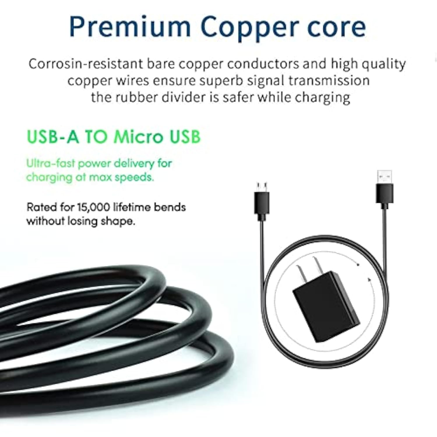 Charger Mirco Usb Charging Cable Compatible With Alcatel Go Flip, Go Flip 3, Go Flip V,Alcatel Cingular Flip 2/3, Myflip, Quickflip, Smartflip 4052R 4051S 5044C 5002R, 1X 1C 1S X1,Tcl A2/A3 Phone Cord