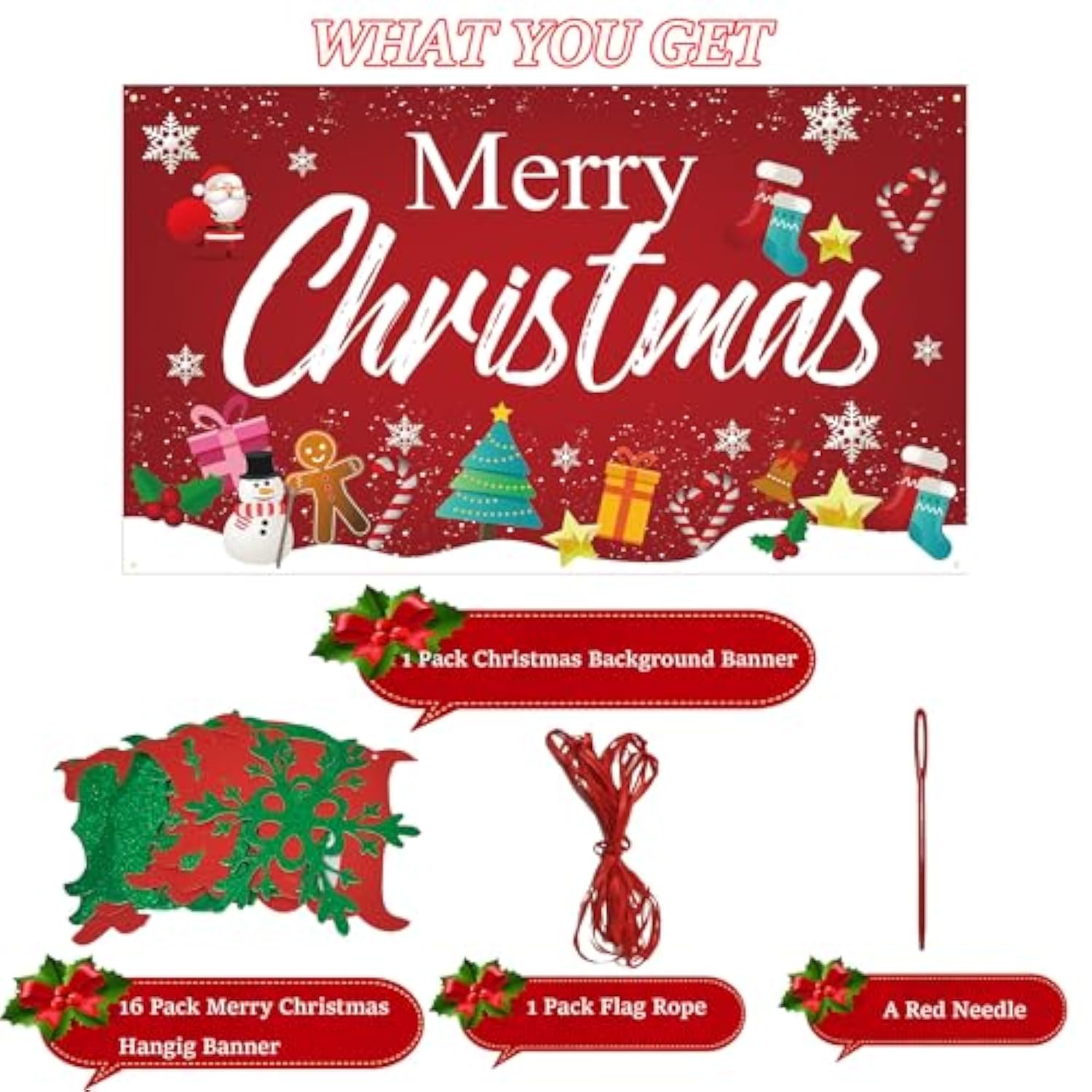 Merry Christmas Banner Decorations Outdoor Hanging Banner Bunting Flags Christmas Background Backdrop Banners Photo Props Xmas Party Supplies Set For Indoor Wall
