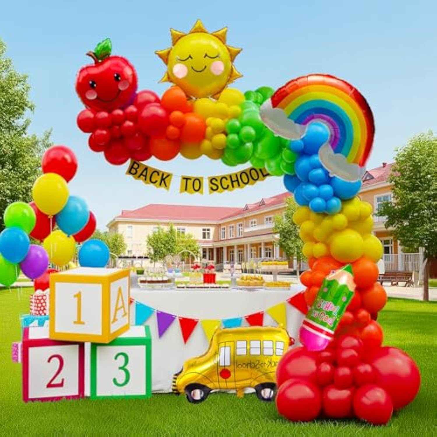 Back To School Balloon Arch Garland Kit Pencil Apple Foil Balloons Abc123 Favor Balloon Box For First Day Of School Kindergarten Welcome Back To School Classroom Party Pre K Graduation Decorations