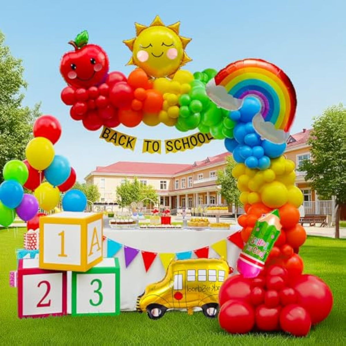 Back To School Balloon Arch Garland Kit Pencil Apple Foil Balloons Abc123 Favor Balloon Box For First Day Of School Kindergarten Welcome Back To School Classroom Party Pre K Graduation Decorations