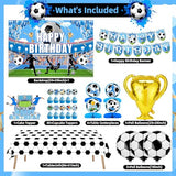 Soccer Birthday Party Decorations, 135PCS Blue Soccer Party Decorations Supplies with Latex Balloons Happy Birthday Banner Tablecloth Backdrop Honeycomb Sport Decorations Kit for Boys Men World Cup