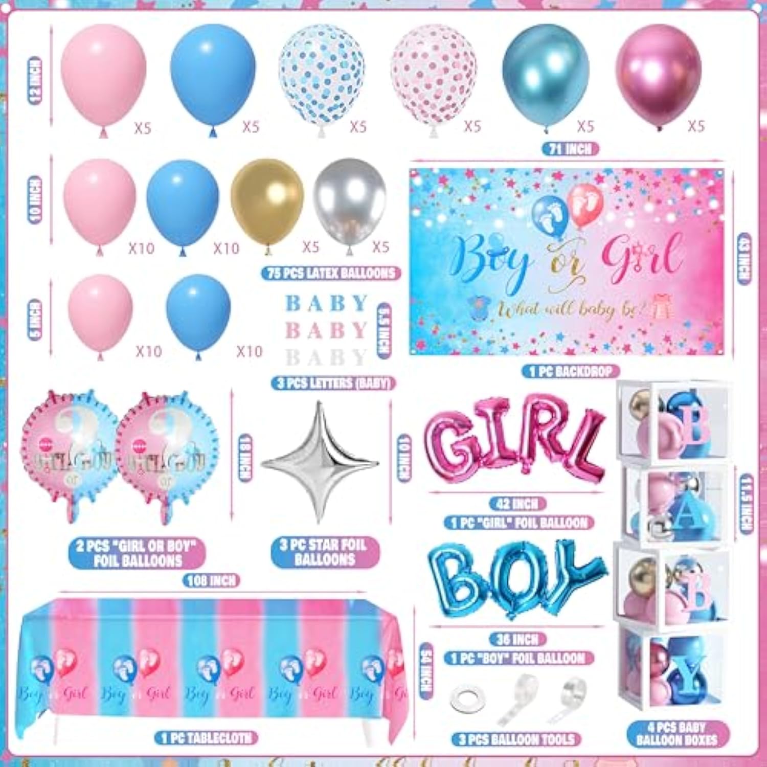 92Pcs Gender Reveal Decorations And Baby Box With Letters Set Boy Or Girl Gender Reveal Party Supplies Party Ideas Tablecloth Backdrop Pink And Blue Balloons Baby Boxes With Letters Decorations Kit