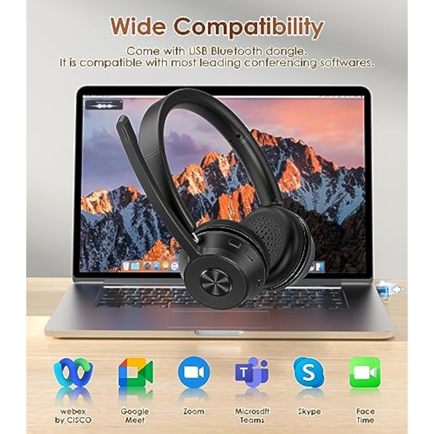(Upgraded Version) Wireless Headset, Bluetooth Headset With Noise Cancelling Microphone, Best Headphones With Mic Mute & Usb Dongle For Pc/Computer/Laptop/Cell Phones/Remote Work/Call Center