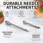Stainless Steel Turkey Baster For Cooking - Food Grade Metal Baster Syringe & Silicone Suction Bulb - Large Size With 2 Detachable Needles And Cleaning Brush