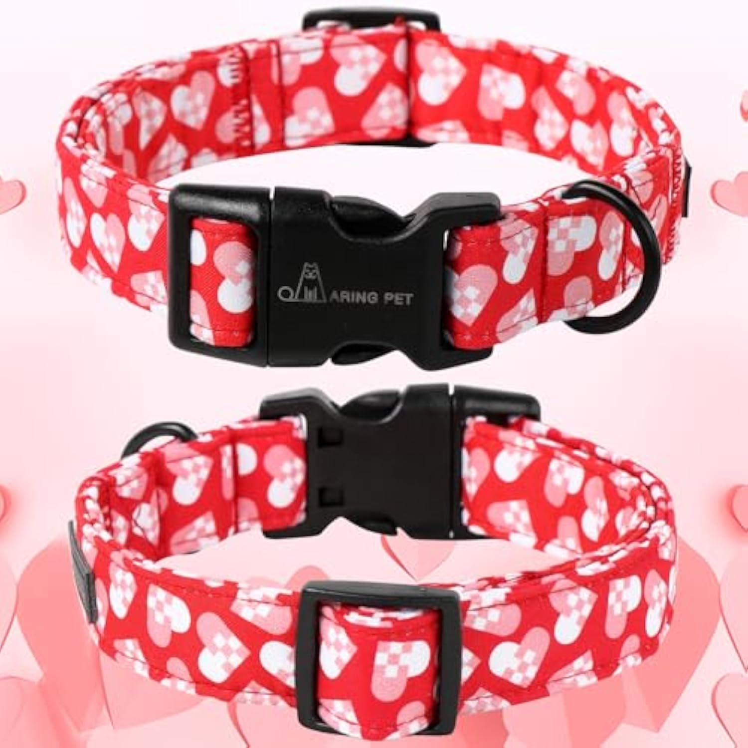 Valentine'S Day Dog Collar-Cotton Heart Dog Collars, Adjustable Valentine Heart Pet Collars Puppy Collar With Quick Release Buckle For Girl&Boy Dogs