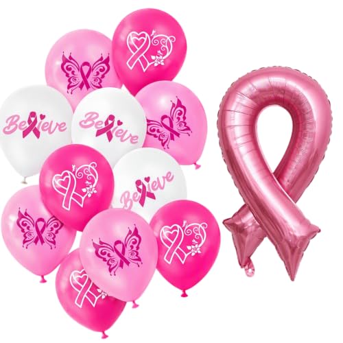 Breast Cancer Awareness Balloons – 38 Pcs Pink Ribbon Latex Foil Set