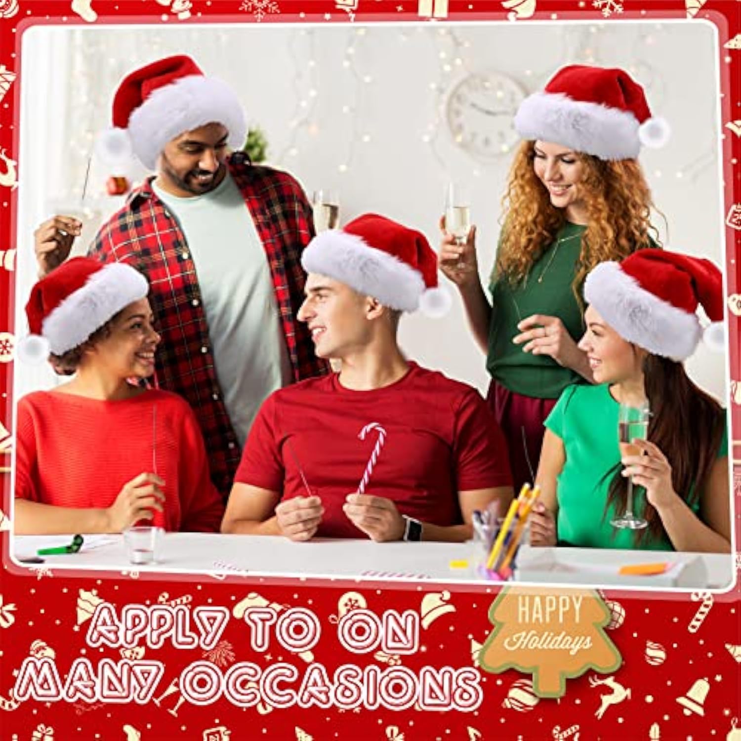 20 Pcs Santa Hats Bulk Plush Christmas Hats For Adults Women Men Holiday Party Costume(Red)