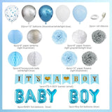 55PCS Blue Baby Shower Decor with "It's a Boy" Banner, Balloons, Pom Poms & More