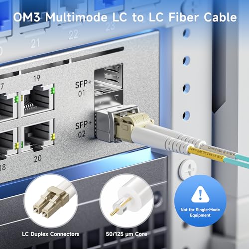 40Gb OFNP Plenum Rated Multimode Duplex 50/125 OM3 Fiber Cable, Short LC to LC Fiber Optic Cable - 3.3ft / 1m