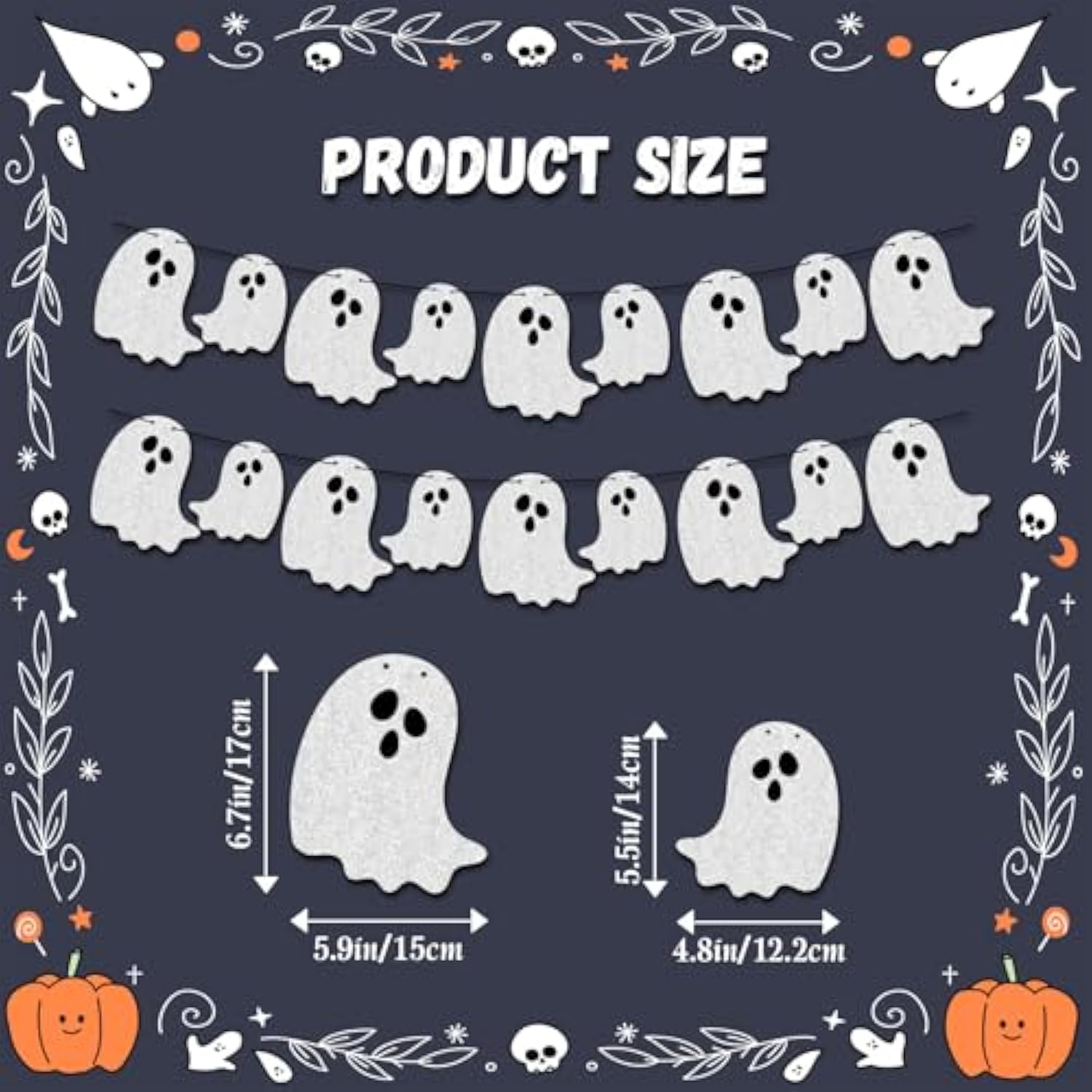 2pcs Halloween Hanging Ghost Banners Pre Strung Garland Haunted House Door Wall Fireplace Decor