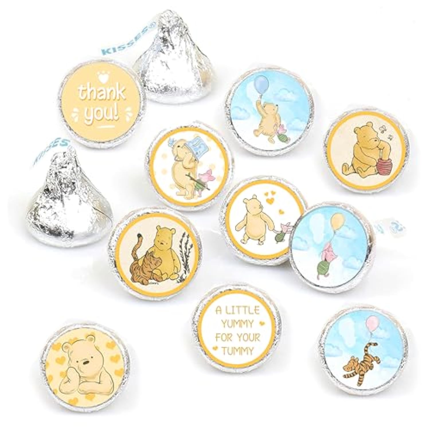 Winnie The Pooh Baby Shower Games - Guess How Many Candies Standing Sign, 50 Guessing Cards, 180 Stickers