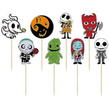 40Pcs Skellington Halloween Cupcake Toppers Glitter Skull Ghost Cupcake Picks For Nightmare Theme Wedding Anniversary Birthday Party Cake Decorations Supplies