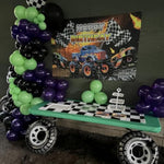 145Pcs Monster Truck Theme Purple And Green Black Balloon Garland Arch Kit With Big Wheels Checkered Foil Balloons For Kids Truck Race Car Birthday Party Decorations Monster Truck Party Supplies