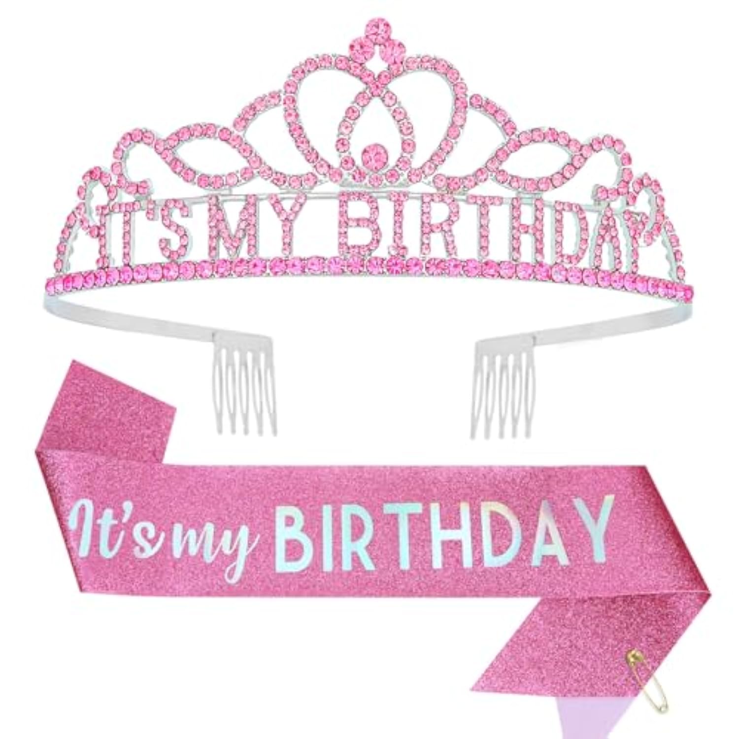 Birthday Crowns For Women - Its My Birthday Sash And Crown Set For Adult Women - Party Decorations And Gifts (Pink)